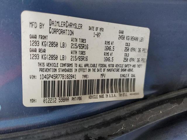 Photo 10 from auction – 2007 DODGE CARAVAN SX with VIN 1D4GP45R77B182841