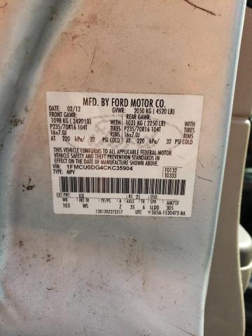 Photo 10 from auction – 2012 FORD ESCAPE XLT with VIN 1FMCU0DG4CKC35904