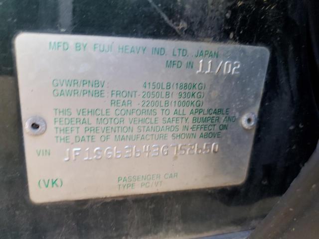 Photo 10 from auction – 2003 SUBARU FORESTER 2 with VIN JF1SG63643G752650