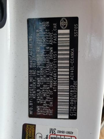 Photo 10 from auction – 2007 TOYOTA CAMRY CE with VIN 4T1BE46K17U711151