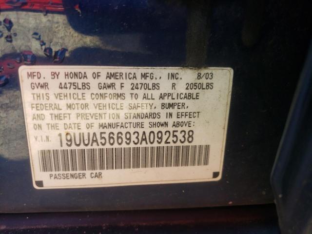 Photo 10 from auction – 2003 ACURA 3.2TL with VIN 19UUA56693A092538