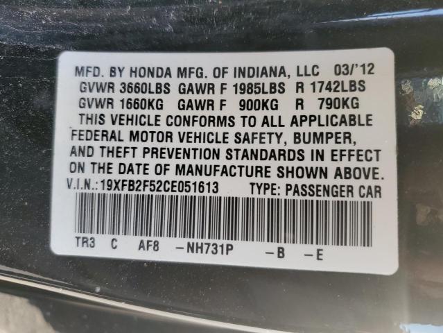 Photo 10 from auction – 2012 HONDA CIVIC LX with VIN 19XFB2F52CE051613