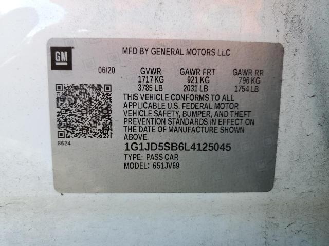 Photo 10 from auction – 2020 CHEVROLET SONIC LT with VIN 1G1JD5SB6L4125045