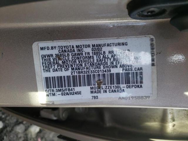 Photo 10 from auction – 2003 TOYOTA COROLLA CE with VIN 2T1BR32E33C013439