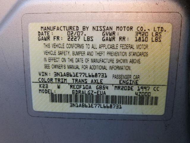 Photo 10 from auction – 2007 NISSAN SENTRA 2.0 with VIN 3N1AB61E77L668731
