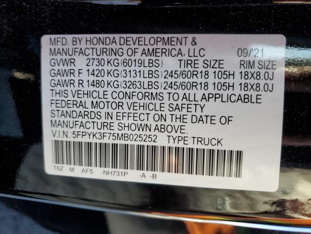 Photo 10 from auction – 2021 HONDA RIDGELINE with VIN 5FPYK3F75MB025252