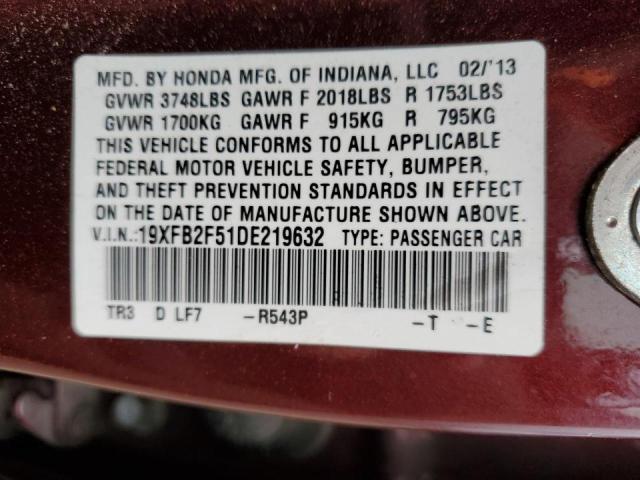 Photo 10 from auction – 2013 HONDA CIVIC LX with VIN 19XFB2F51DE219632