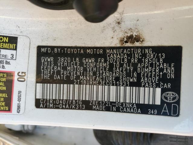 Photo 10 from auction – 2014 TOYOTA COROLLA L with VIN 2T1BURHE3EC011931
