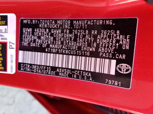 Photo 10 from auction – 2012 TOYOTA CAMRY BASE with VIN 4T1BF1FK8CU515116