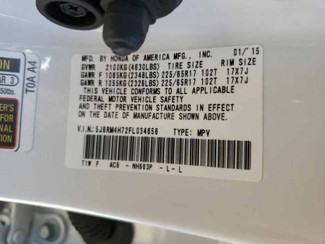 Photo 10 from auction – 2015 HONDA CR-V EXL with VIN 5J6RM4H72FL034656