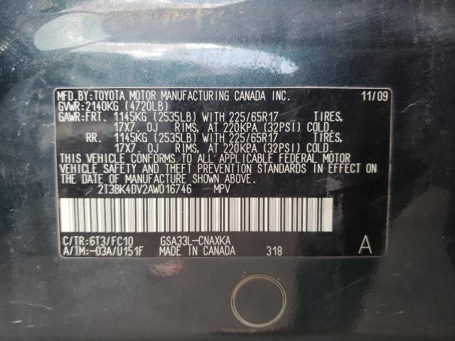 Photo 10 from auction – 2010 TOYOTA RAV4 with VIN 2T3BK4DV2AW016746