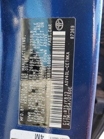 Photo 10 from auction – 2011 TOYOTA CAMRY BASE with VIN 4T1BF3EK6BU608065