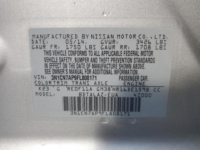 Photo 10 from auction – 2015 NISSAN VERSA S with VIN 3N1CN7AP9FL808171