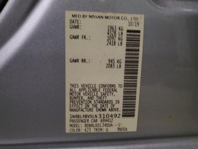 Photo 10 from auction – 2020 NISSAN ALTIMA S with VIN 1N4BL4BVXLN310492