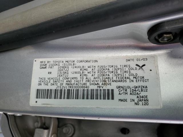 Photo 10 from auction – 2003 TOYOTA 4RUNNER LI with VIN JTEZU17R830008840