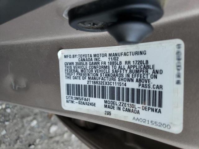 Photo 10 from auction – 2003 TOYOTA COROLLA with VIN 2T1BR32EX3C111514