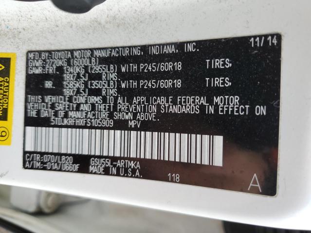 Photo 10 from auction – 2015 TOYOTA HIGHLANDER with VIN 5TDJKRFHXFS105909