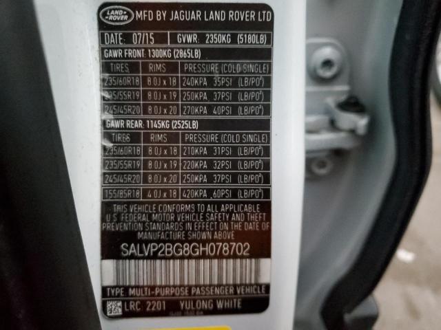 Photo 10 from auction – 2016 LAND ROVER RANGE ROVE with VIN SALVP2BG8GH078702