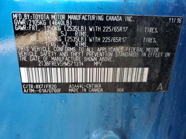 Photo 10 from auction – 2017 TOYOTA RAV4 LE with VIN 2T3BFREV5HW571314