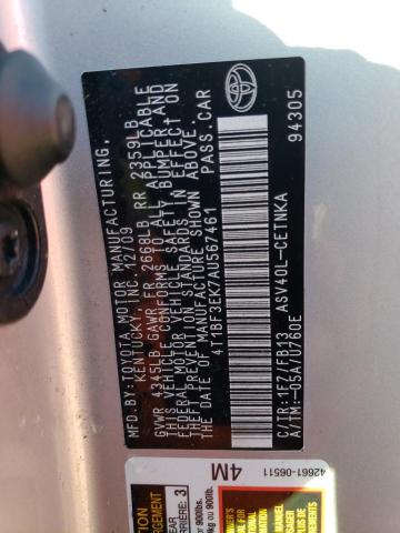 Photo 10 from auction – 2010 TOYOTA CAMRY BASE with VIN 4T1BF3EK7AU567461