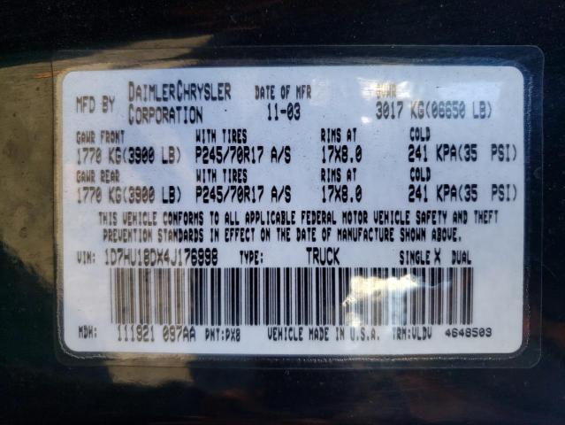 Photo 10 from auction – 2004 DODGE RAM 1500 S with VIN 1D7HU18DX4J176998