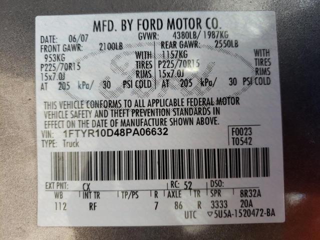 Photo 10 from auction – 2008 FORD RANGER with VIN 1FTYR10D48PA06632