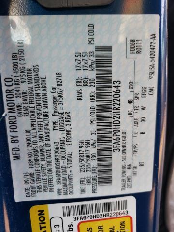 Photo 10 from auction – 2017 FORD FUSION SE with VIN 3FA6P0HD2HR220643