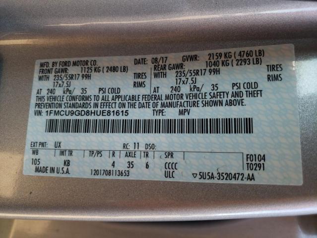 Photo 10 from auction – 2017 FORD ESCAPE SE with VIN 1FMCU9GD8HUE81615