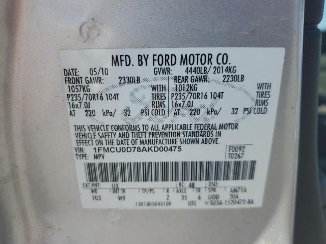 Photo 10 from auction – 2010 FORD ESCAPE XLT with VIN 1FMCU0D78AKD00475