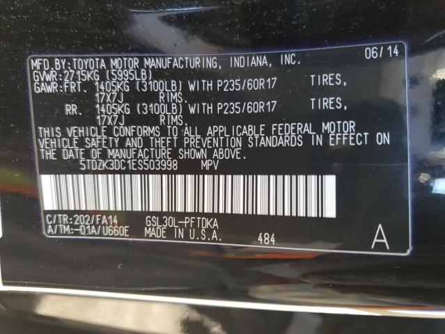 Photo 10 from auction – 2014 TOYOTA SIENNA with VIN 5TDZK3DC1ES503998