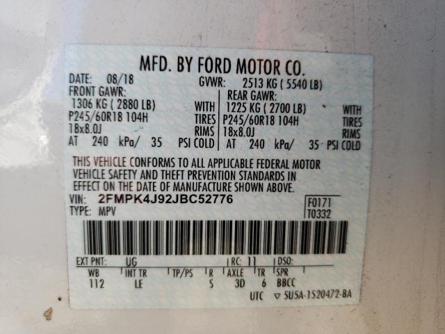 Photo 10 from auction – 2018 FORD EDGE SEL with VIN 2FMPK4J92JBC52776