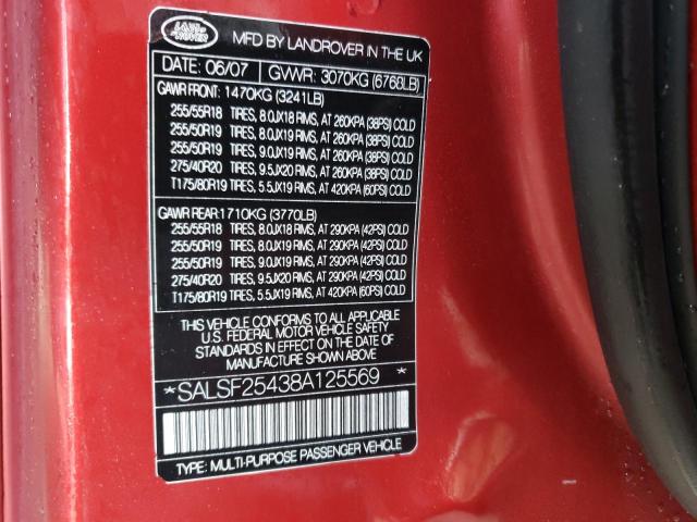 Photo 10 from auction – 2008 LAND ROVER RANGE ROVE with VIN SALSF25438A125569