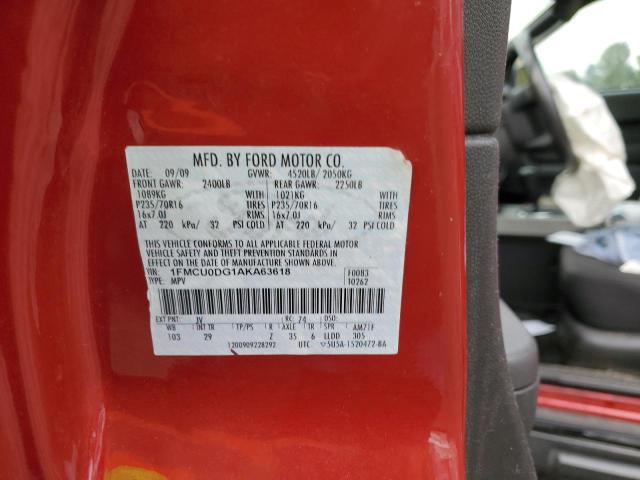 Photo 10 from auction – 2010 FORD ESCAPE XLT with VIN 1FMCU0DG1AKA63618