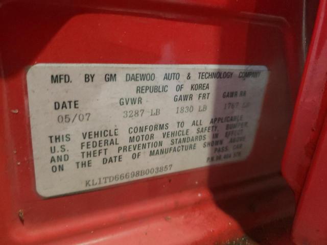Zdjęcie 10 z aukcji – 2008 CHEVROLET AVEO BASE z VIN KL1TD66698B003857