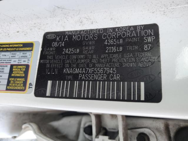 Photo 10 from auction – 2015 KIA OPTIMA LX with VIN KNAGM4A7XF5567945