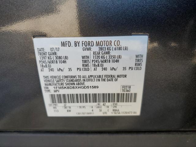 Photo 10 from auction – 2017 FORD EXPLORER X with VIN 1FM5K8D8XHGD51589