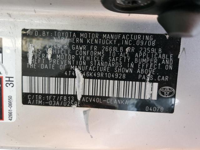 Photo 10 from auction – 2009 TOYOTA CAMRY BASE with VIN 4T4BE46K49R104928