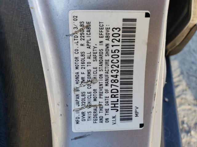 Photo 10 from auction – 2002 HONDA CR-V LX with VIN JHLRD78432C051203