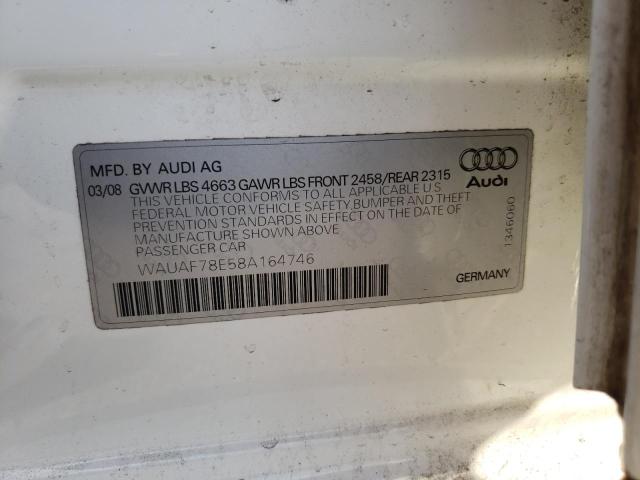 Photo 10 from auction – 2008 AUDI A4 2.0T with VIN WAUAF78E58A164746