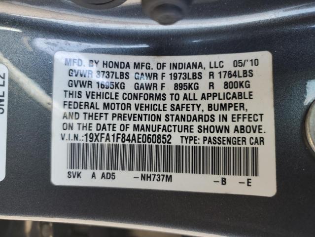 Photo 10 from auction – 2010 HONDA CIVIC EX with VIN 19XFA1F84AE060852