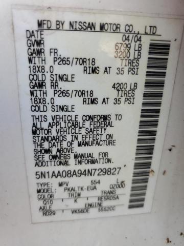 Photo 10 from auction – 2004 NISSAN ARMADA SE with VIN 5N1AA08A94N729827