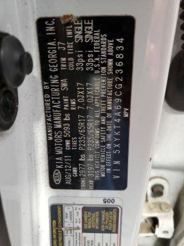 Photo 10 from auction – 2012 KIA SORENTO BA with VIN 5XYKT4A69CG236834
