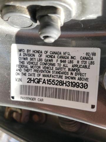 Photo 10 from auction – 2008 HONDA CIVIC LX with VIN 2HGFA15528H319930