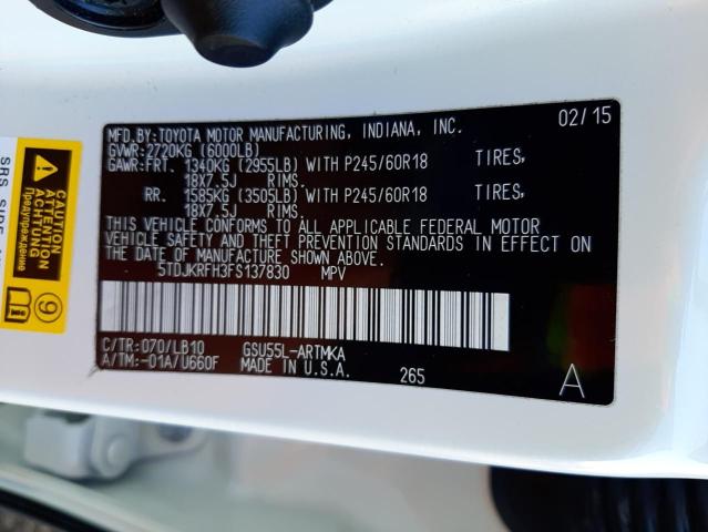Photo 10 from auction – 2015 TOYOTA HIGHLANDER with VIN 5TDJKRFH3FS137830