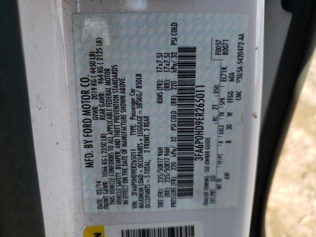 Photo 10 from auction – 2014 FORD FUSION SE with VIN 3FA6P0HD9ER265011