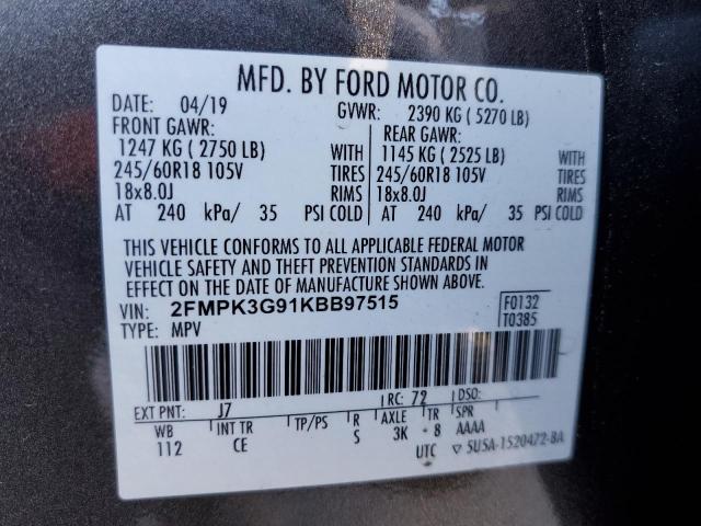 Photo 10 from auction – 2019 FORD EDGE SE with VIN 2FMPK3G91KBB97515