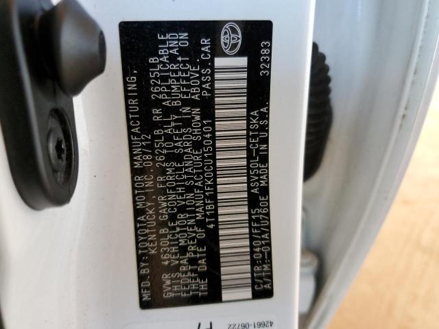 Photo 10 from auction – 2012 TOYOTA CAMRY BASE with VIN 4T1BF1FK0CU150401