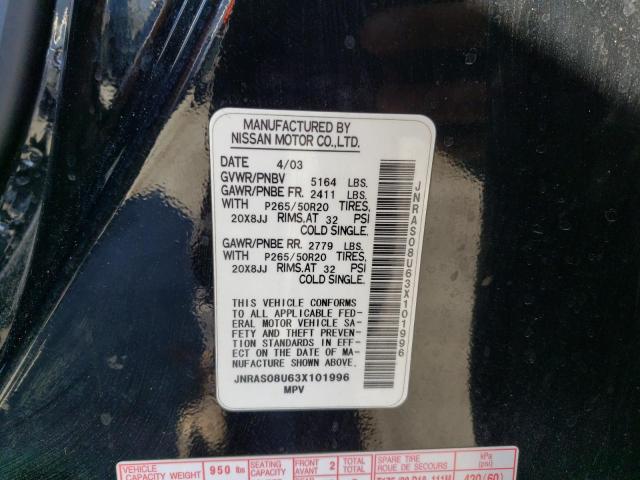 Photo 10 from auction – 2003 INFINITI FX35 with VIN JNRAS08U63X101996
