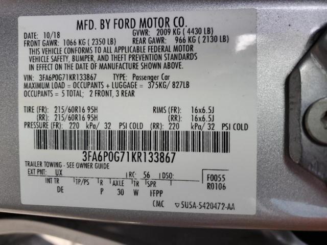 Photo 10 from auction – 2019 FORD FUSION S with VIN 3FA6P0G71KR133867