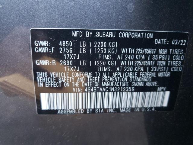 Photo 10 from auction – 2022 SUBARU OUTBACK with VIN 4S4BTAAC1N3212356